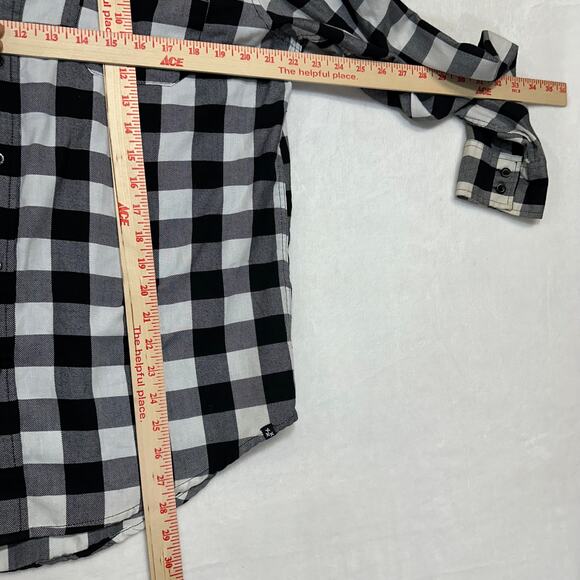 XXX Rude Mens Medium Buffalo Check Button Down Shirt Emo Scene Grunge Punk Retro - Picture 13 of 16